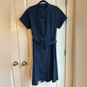 Theory Navy Midi Dress with Button-Front